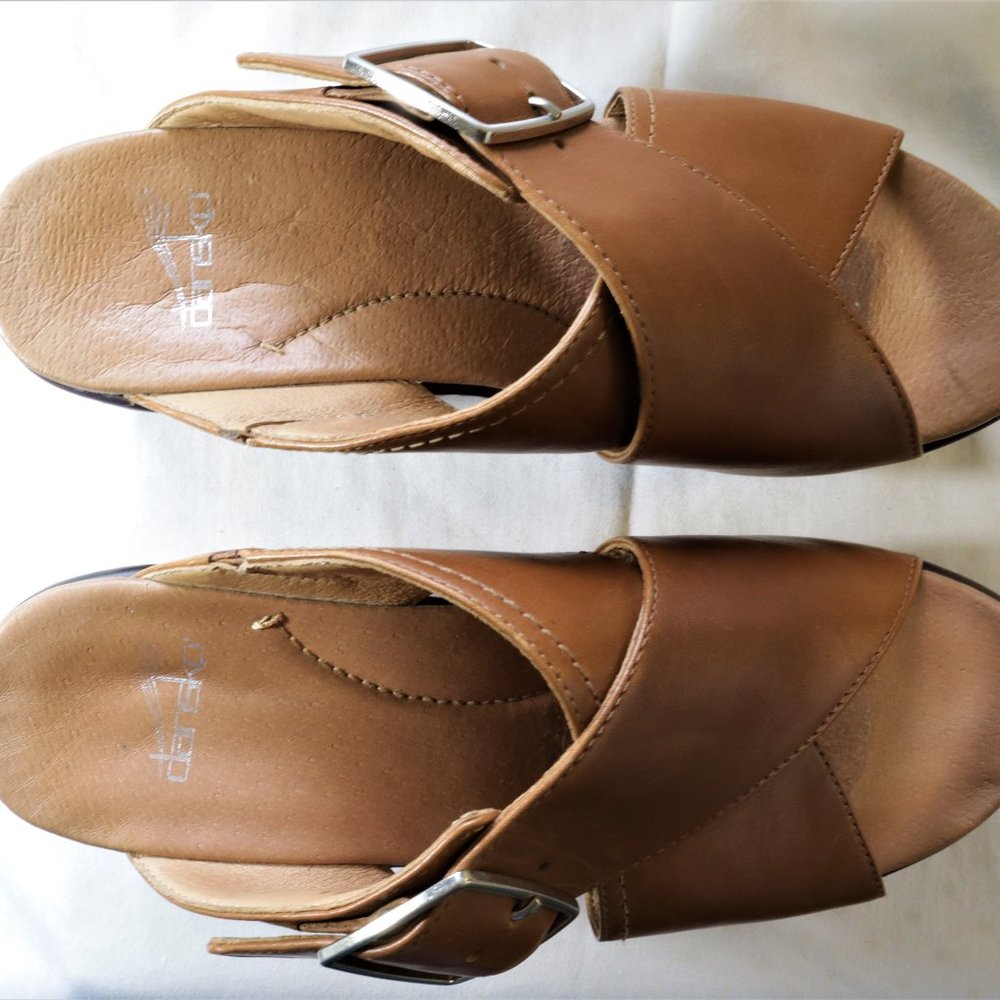 DANSKO BROWN LEATHER WEDGE SLIDES SANDALS SIZE 7